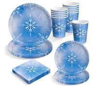 OH YEAH - Kit Vajilla Desechable 6 Personas Fiesta Princesa Hielo - 42 piezas - Platos, Vasos, Servilletas - Decoración Mesa Cumpleaños Infantil - Copo Nieve - Celebraciones y Fiestas Temáticas
