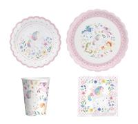 OH YEAH - Kit Vajilla Desechable 6 Personas Fiesta Unicornios Mágicos - 42 piezas - Platos, Vasos, Servilletas y Mantel - Decoración Mesa Cumpleaños Infantil - Celebraciones y Fiestas Temáticas