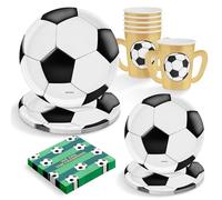 OH YEAH - Kit Vajilla Desechable Fútbol Fiesta de Cumpleaños 6 Personas - 38 Piezas - Platos, Vasos, y Servilletas Desechables - Decoración Vajilla Cumpleaños Infantil Temático - Kit Mesa