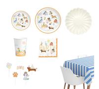 OH YEAH - Kit Vajilla Desechable Perritos Fiesta de Cumpleaños 12 Personas - 77 Piezas - Platos, Vasos, y Servilletas Desechables - Decoración Vajilla Cumpleaños Infantil Temático - Kit Mesa