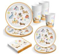 OH YEAH - Kit Vajilla Desechable Perritos Fiesta de Cumpleaños 6 Personas - 42 Piezas - Platos, Vasos, y Servilletas Desechables - Decoración Vajilla Cumpleaños Infantil Temático - Kit Mesa