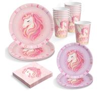 OH YEAH - Kit Vajilla Desechable Unicornio Baby Rosa Fiesta de Cumpleaños 6 Personas - 42 Piezas - Platos, Vasos, y Servilletas Desechables - Decoración Vajilla Cumpleaños Infantil Temático - Kit Mesa
