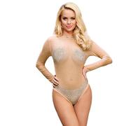 Oh Yeah Lover Transparente 2XL-3XL Body Diamantes de imitación Manga Larga Talla Mujer