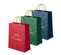 OH YEAH - Pack 3 Bolsas Regalo Navidad - Bolsa Cartón Con Asas - 4 Tamaños - Regalos Navideños, Reyes Magos, Amigo Invisible - REGALO ÚNICO (Feliz Navidad, Mediana 26 x 10 x 32 cm, 3 Unidades)