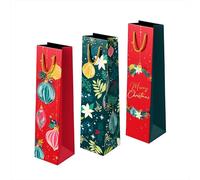 OH YEAH - Pack 3 Bolsas Regalo Navidad - Bolsa Cartón Con Asas - 4 Tamaños - Regalos Navideños, Reyes Magos, Amigo Invisible - REGALO ÚNICO (Ornaments, Botella 8 x 10 x 35 cm, 3 Unidades)