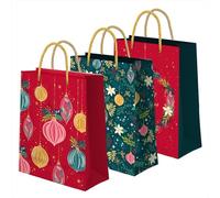 OH YEAH - Pack 3 Bolsas Regalo Navidad Ornaments - 30 × 10 × 42 cm - Bolsa Cartón Con Asas - Tamaño Grande - Envolver Regalos Navidad, Reyes Magos, Amigo Invisible y Detalles - REGALO ÚNICO