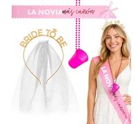 OH YEAH - Pack 3 Uds - Kit Despedida de Soltera Accesorios - Bandas para Despedidas de Soltera - Photocall - Velo - Diadema - Disfraz Novia - Bodas - Bride to Be - REGALO ÚNICO