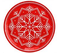 OH YEAH - Pack 6 Platos Cartón Llano Navidad - Winter Rojo - 23 cm - Efecto Metalizado Rojo - Decoración Mesa Navidad - Mesa Decoración Rojo - Decoración Navidad - DISEÑO ÚNICO
