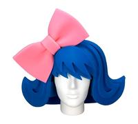 OH YEAH - Peluca de Foam Gigantes Azul con Lazo Rosa - 37 cm de alto x 48 cm de largo - Accesorios Originales - Hora Loca - Disfraces - Bodas - Eventos Temáticos - PELUCAS FOAM GRANDES