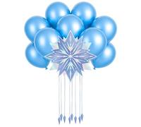 OH YEAH - Piñata Cumpleaños Copo Iridiscente 45 x 45 cm + 10 Globos Azul Metalizado Ø 30 cm - Decoración Fiestas Infantiles - Piñatas Grandes para Rellenar con Juguetes y chuches - FÁCIL DE RELLENAR