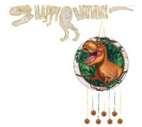 OH YEAH - Piñata Cumpleaños Infantil Dinosaurio con Guirnalda - Piñata de Cumpleaños Grande - Guirnalda Dinosaurios - Decoración Fiestas Infantiles - Piñata 47 cm y Guirnalda 2,15 m - FÁCIL MONTAJE