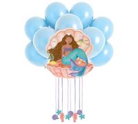 OH YEAH - Piñata Cumpleaños Sirenas 45 x 42 cm + 10 Globos Azul Pastel Ø 30 cm - Decoración Fiestas Infantiles - Piñatas Grandes para Rellenar con Juguetes y chuches - FÁCIL DE RELLENAR