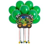 OH YEAH - Piñata de Cumpleaños Dragon Monster de 45 x 34 cm + 10 Globos Verde Ø 30 cm - Decoración Fiestas Infantiles - Piñatas Grandes para Rellenar con Juguetes y chuches - FÁCIL DE RELLENAR