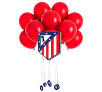 OH YEAH - Piñata de Cumpleaños Escudo 42 x 40 cm Atlético de Madrid + 10 Globos Rojo 30 cm - Decoración Fiestas Infantiles - Piñatas Grandes para Rellenar con Juguetes y chuches - FÁCIL DE RELLENAR