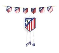 OH YEAH - Piñata de Cumpleaños Escudo 42 x 40 cm Atlético de Madrid + Guirnalda Banderines - Decoración Fiestas Infantiles - Piñatas Grandes para Rellenar con Juguetes y chuches - FÁCIL DE RELLENAR