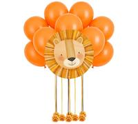 OH YEAH - Piñata de Cumpleaños León Safari Ø 42 cm + 10 Globos Naranjas Ø 30 cm - Decoración Fiestas Infantiles - Piñatas Grandes para Rellenar con Juguetes y chuches - FÁCIL DE RELLENAR