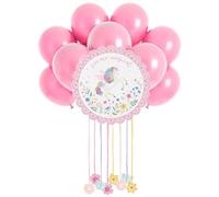 OH YEAH - Piñata de Cumpleaños Unicornios Mágicos de Ø 42 cm + 10 Globos Rosa Pastel Ø 30 cm - Decoración Fiestas Infantiles - Piñatas Grandes para Rellenar con Juguetes y chuches - FÁCIL DE RELLENAR