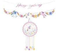 OH YEAH - Piñata de Cumpleaños Unicornios Mágicos de Ø 42 cm + Guirnalda 'Happy Birthday' - Decoración Fiestas Infantiles - Piñatas Grandes para Rellenar con Juguetes y chuches - FÁCIL DE RELLENAR