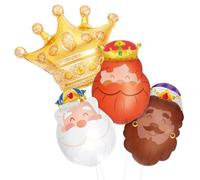 OH YEAH - Set 3 Globos Reyes Magos y 1 Globo Corona Oro - Decoracion de Globos Reyes Magos - Globos Estella Metalizados Fiesta - Globo Rey Mago - FÁCIL MONTAJE