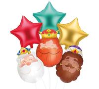 OH YEAH - Set 3 Globos Reyes Magos y 3 Globos Estrella Rojo, Verde y Oro - Decoracion de Globos Reyes Magos - Globos Estrella Metalizados Fiesta - Globo Rey Magos - FÁCIL MONTAJE