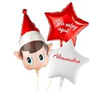 OH YEAH - Set Globo Foil Cabeza Elfo Mágico con Estrella + Estrella PERSONALIZADA - Decoración Festiva Duendes - Accesorios Navideños - Complementos para Fiestas, Hogar y Colegios - ELIGE TU NOMBRE