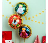 OH YEAH - Set Globo Foil Reyes Magos - Ø 43 cm - Decoración Navideña - Celebraciones Familiares, Escolares y Escaparates - Roscón de Reyes - Eventos Navideños - APTO HELIO