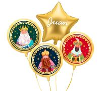 OH YEAH - Set Globo Foil Reyes Magos + Estrella Oro - Ø 43 cm - Decoración Navideña - Celebraciones Familiares, Escolares y Escaparates - Roscón de Reyes - Eventos Navideños - ELIGE TU NOMBRE