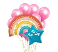 OH YEAH - Set Globos Arcoíris PERSONALIZADO - Globo Foil Estrella Azul + Globo Foil Arcoíris + 10 Globos Látex Rosa - Nombre Personalizado - Apto Helio - Globo Personalizado - ELIGE TU NOMBRE