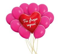 OH YEAH - Set Globos Corazón Foil PERSONALIZADO - Globo Foil Corazón + 10 Globos Látex Rosa - Decoración San Valentín - Regalo Personalizado - ELIGE TU FRASE