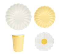 OH YEAH - Set Vajilla Desechable Fiesta 6 Personas Margarita - Vasos Cartón 270 cc + Platos Cartón Ø18 y Ø23 cm + Servilletas Papel - Menaje para Cumpleaños y Eventos - FIESTA COLOR FLORAL