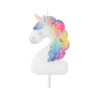 OH YEAH - Vela Número 2 Unicornio para Tartas - 6 cm - Vela Cumpleaños Infantil - Blanca con Melena y Cuerno Multicolor - Decoración Fiesta Unicornio
