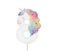 OH YEAH - Vela Número 8 Unicornio para Tartas - 6 cm - Vela Cumpleaños Infantil - Blanca con Melena y Cuerno Multicolor - Decoración Fiesta Unicornio