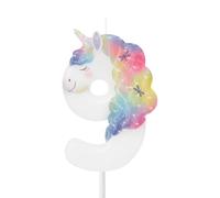 OH YEAH - Vela Número 9 Unicornio para Tartas - 6 cm - Vela Cumpleaños Infantil - Blanca con Melena y Cuerno Multicolor - Decoración Fiesta Unicornio