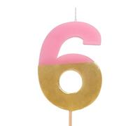 OH YEAH - Velas de Número 6 para Tartas - Rosa y Dorado - Números 0 a 9-7 cm - Perfectas para Tartas Infantiles y Adultos - Decoración de Cumpleaños - Vela Bicolor Metalizada