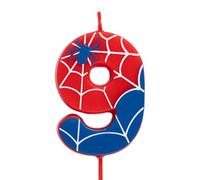 OH YEAH - Velas de Número 9 Arañas para Tartas - Números 0 a 9-6 cm - Perfectas para Tartas Infantiles - Color Rojo y Azul con Telarañas y Araña - Vela Cumpleaños Infantil - Fiesta Telarañas
