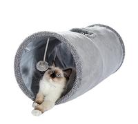 OHANA Juguete Plegable túnel de Gato en Gamuza, Gran túnel para Gato de Interior Conejos con 2 Agujeros y Bola suspendida Dia30 * 67 cm