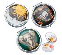 Ohaoduo 3 pastilleros de metal, redondo, mini pastillero de viaje, pequeño dispensador de píldoras para monedero, 3 compartimentos, pastillero con pincho, pequeño pastillero para viajes