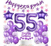 Ohaoduo globo 55 años cumpleaños mujer púrpura decoración de la torta 55 años cumpleaños mujer decoración de la fiesta púrpura 55 años cumpleaños mujer globo decoración cumpleaños 55 años mujer