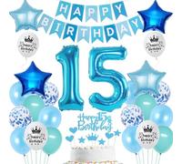 Ohaoduo Globos Decoración 15 Años Cumpleaños Niño Azul - Torta y Globos para Chico