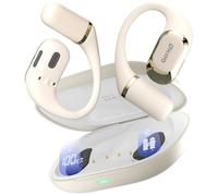 OHAYO Auriculares Open Ear: Ajuste Ceñido, Graves Potentes, 40H de Reproducción, Llamadas Claras, Auriculares Inalambricos Bluetooth 5.4, Pantalla LED, IPX6 Impermeable para Running Sport, Blanco