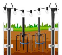 ohbien Postes de luz de cadena de 10 pies, paquete de 2 postes de luz ajustables de metal con tenedor para exteriores, poste de luces de valla de festón para patio, terraza, patio trasero, jardín