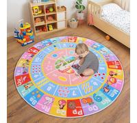 OHDS Alfombras infantiles para sala de juegos, alfombra educativa redonda suave y antideslizante de 6 x 6 pies para aprender el alfabeto ABC, números, formas y temporada, alfombra lavable para el aula