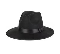 OHEETU Sombrero clásico negro de ala ancha Fedora de fieltro Panamá Jazz Derby con banda ajustable para mujeres y hombres (56-59 cm)
