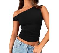 Oheyeseker Camiseta Mujer Off Shoulder T Shirt Mujer Verano Camiseta Básica Mujer Off The Shoulder Top(S, Negro)