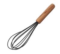 ohfruit Batidor de silicona de 10 pulgadas con mango de madera, batidor de huevos manual resistente al calor batidor de cocina, batidor de huevos, negro gris
