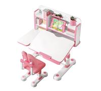 ohfruit Juego de escritorio y silla de altura ajustable para niños, mesa de estudio para niños con escritorio inclinable (0-50°), estantería y cajón de almacenamiento, para dormitorio, sala escolar