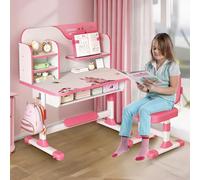 Ohfruit Juego de sillas de mesa para niños, escritorio multifuncional con cajones y almacenamiento, ajustable, estudio escolar con patrón para niños y niñas