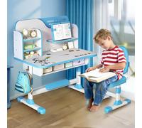 ohfruit Juego de sillas de mesa para niños, juego de escritorio multifuncional con cajones y almacenamiento, ajustable, juego de sillas de mesa de estudio escolar con patrón para niños y niñas