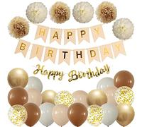 Ohighing Fiesta de Cumpleaños Decoración Set Niña Niño - Guirnalda, Globos Caqui Beige y 6 Pompones