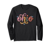 Ohio Floral Script Colorful State Pride Design, Womens Kids Manga Larga